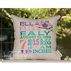 Owl on Branch - Birth Announcement Pillow